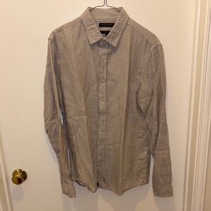 Banana Republic Crème and White Striped Casual Shirt Linen Cotton Blend